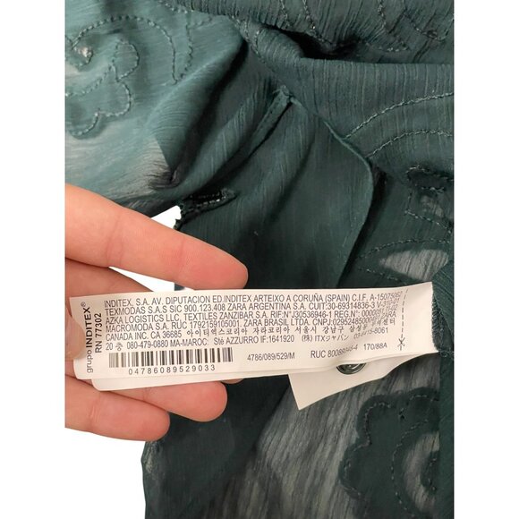 Zara Womens Top Sheer Blouse M Medium Green Embellished beaded 4786/089 NWT - Picture 8 of 14